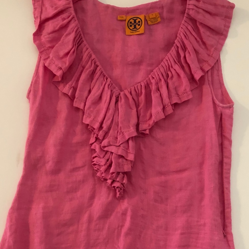 Tory Burch tank top pink 100% linen! EUC! size 4